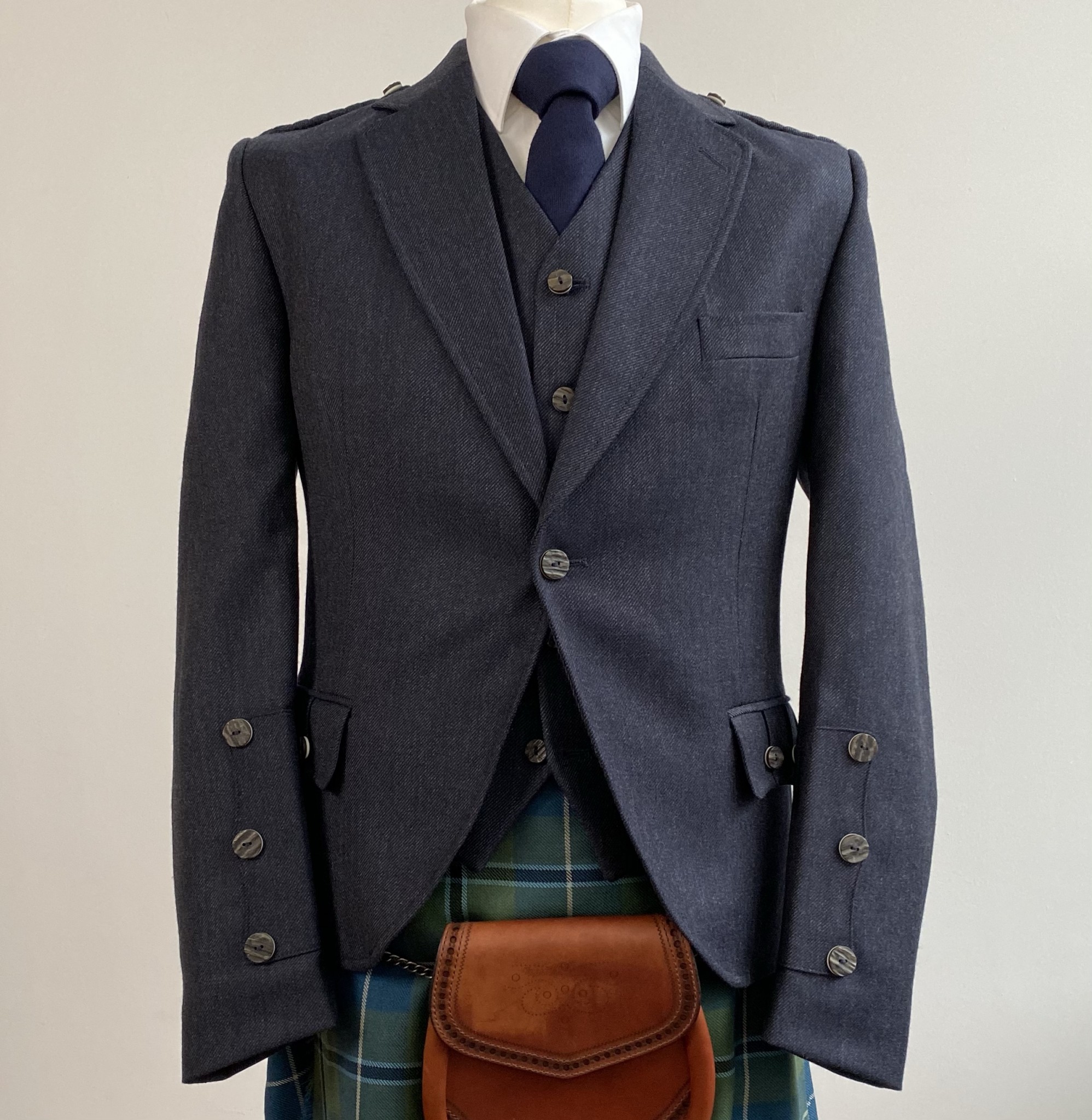 Tweed Kilt Jacket + Waistcoat (Crail) - Midnight - Artisans of Scotland